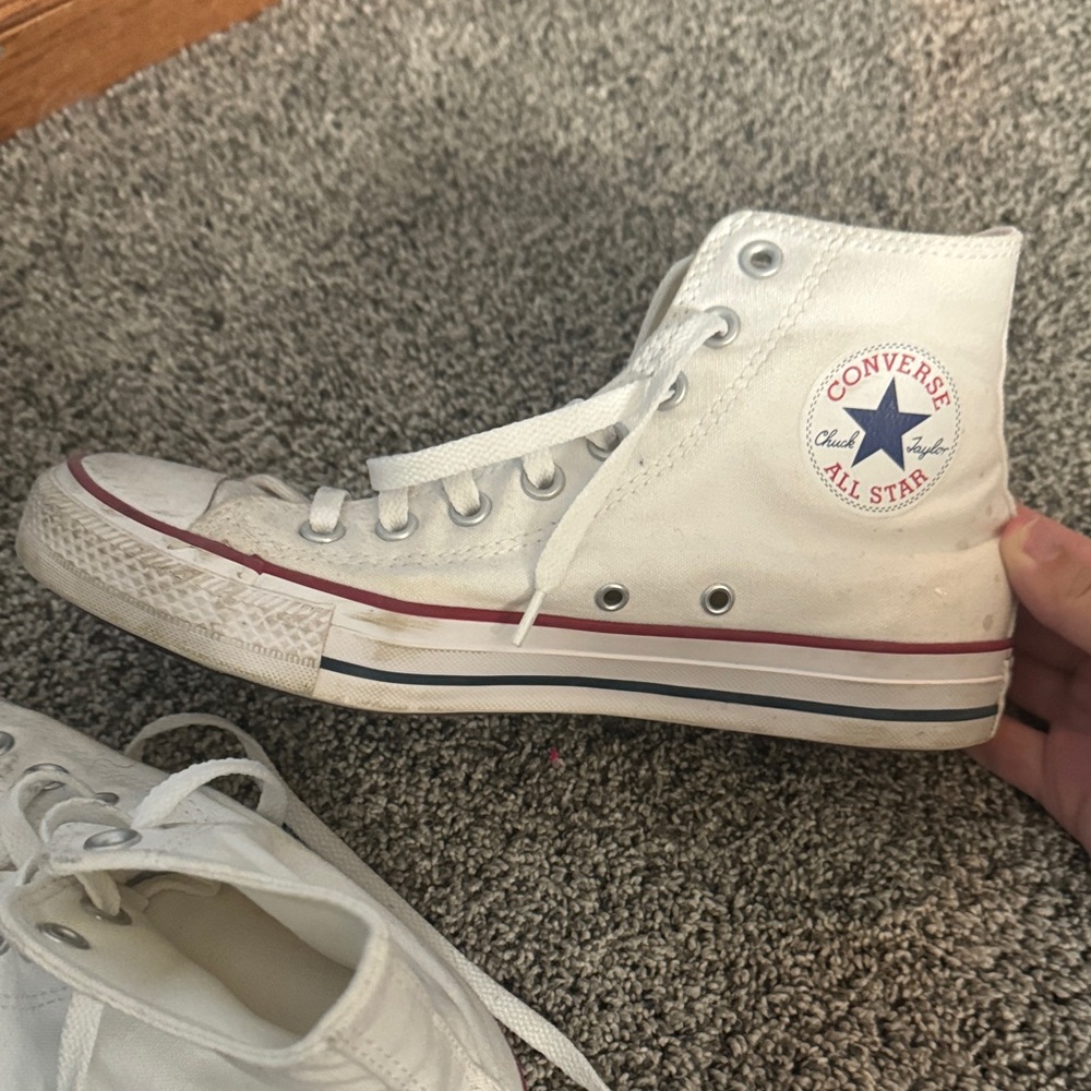 Converse White High-Top Sneakers with Red and Blue Accents